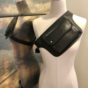 & Other Stories black leather belt hip, bum, fanny pack size small